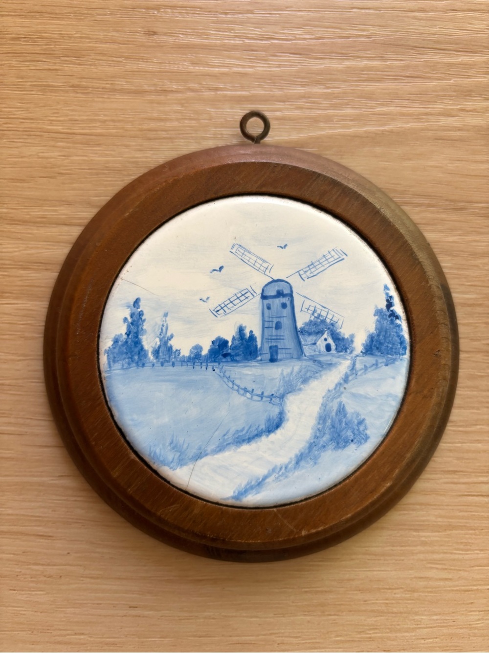 Blue Delft-Style Windmill Tile Wall Plaque